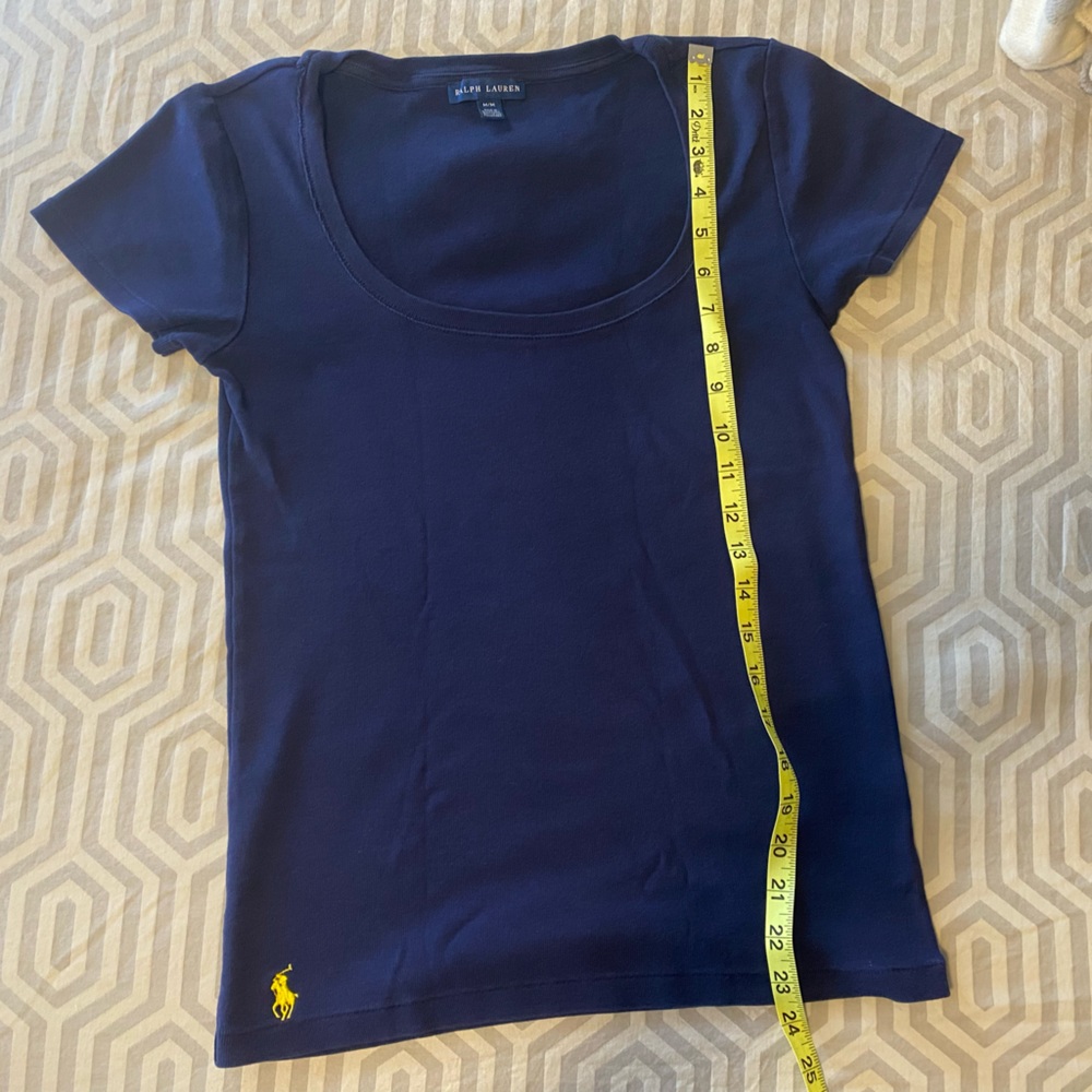 Ralph Lauren Cotton Polo Scoop Neck Tee Navy with Yellow Pony - Picture 5 of 5